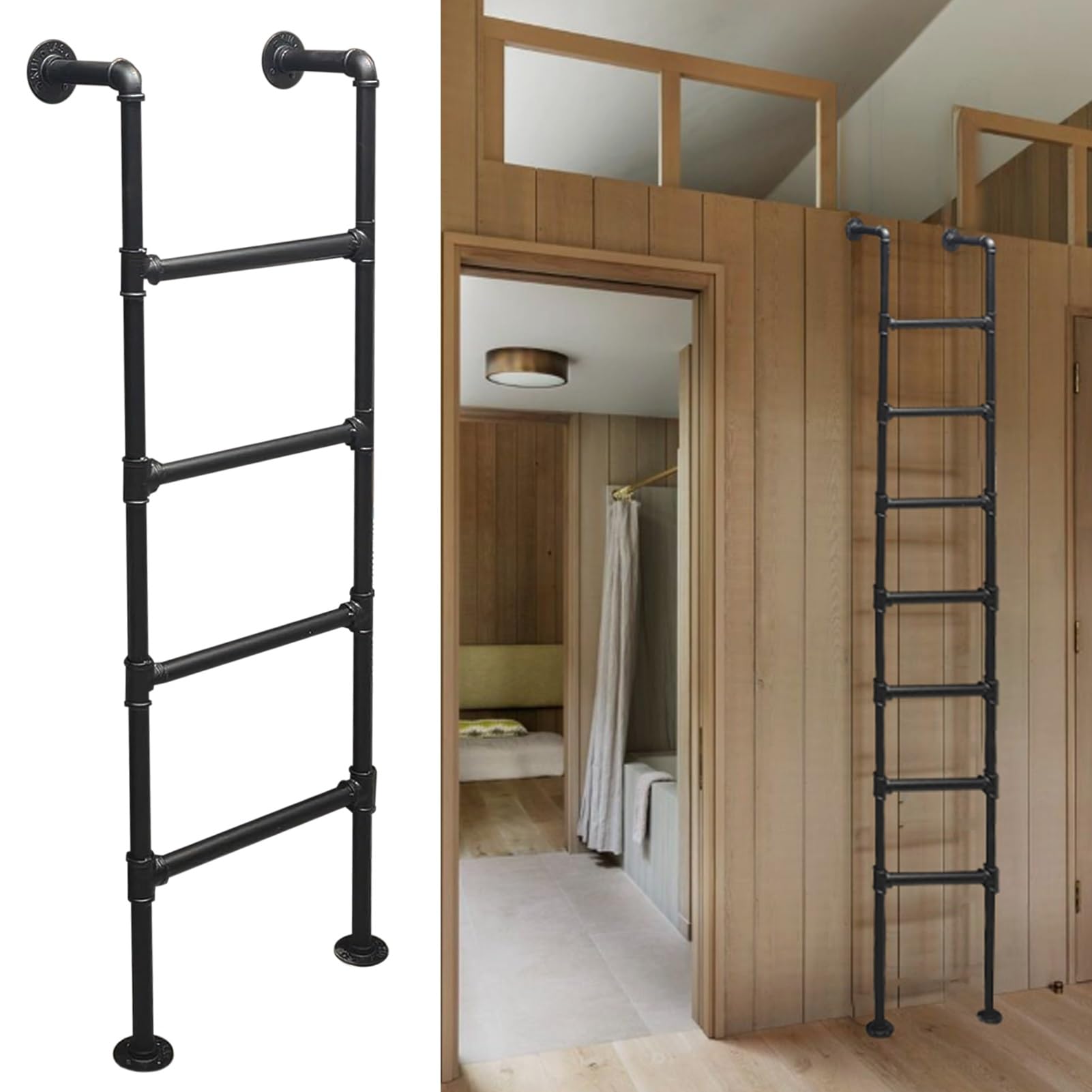 Escalera de Metal montada en la Pared para el Loft del hogar, Escalera de Mano con Cama Doble, Escalera Recta de Emergencia Resistente contra Incendios de 100-300 cm de Altura para sótano es