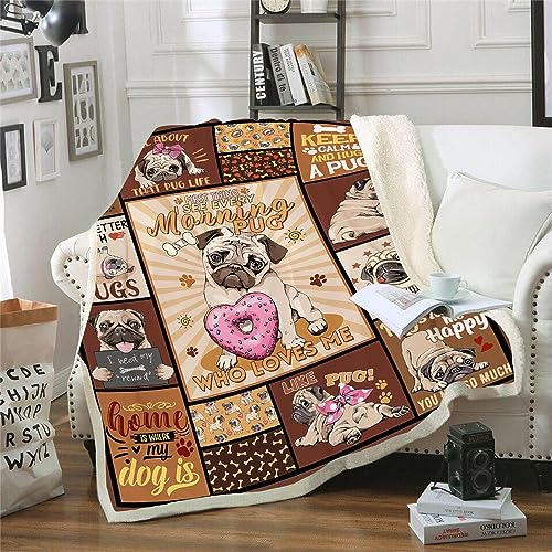 Peakman Pug Dog Blanket,Pug Dog Gifts For Women Kids Throw Blanket,Gifts For Pug Dog Lovers Blanket,Pug Dog Memorial Gifts,Warm Soft Cozy Plush Pug Dog Blanket For Christmas Bed Couch 50"X 60 Inch thumb #1