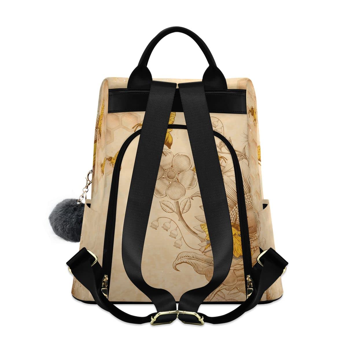 ZOEO Anti Theft Backpack Retro Honey Bees Sunflowers Women Large Fashion Travel Shoulder Bag Purse Rucksack Lightweight