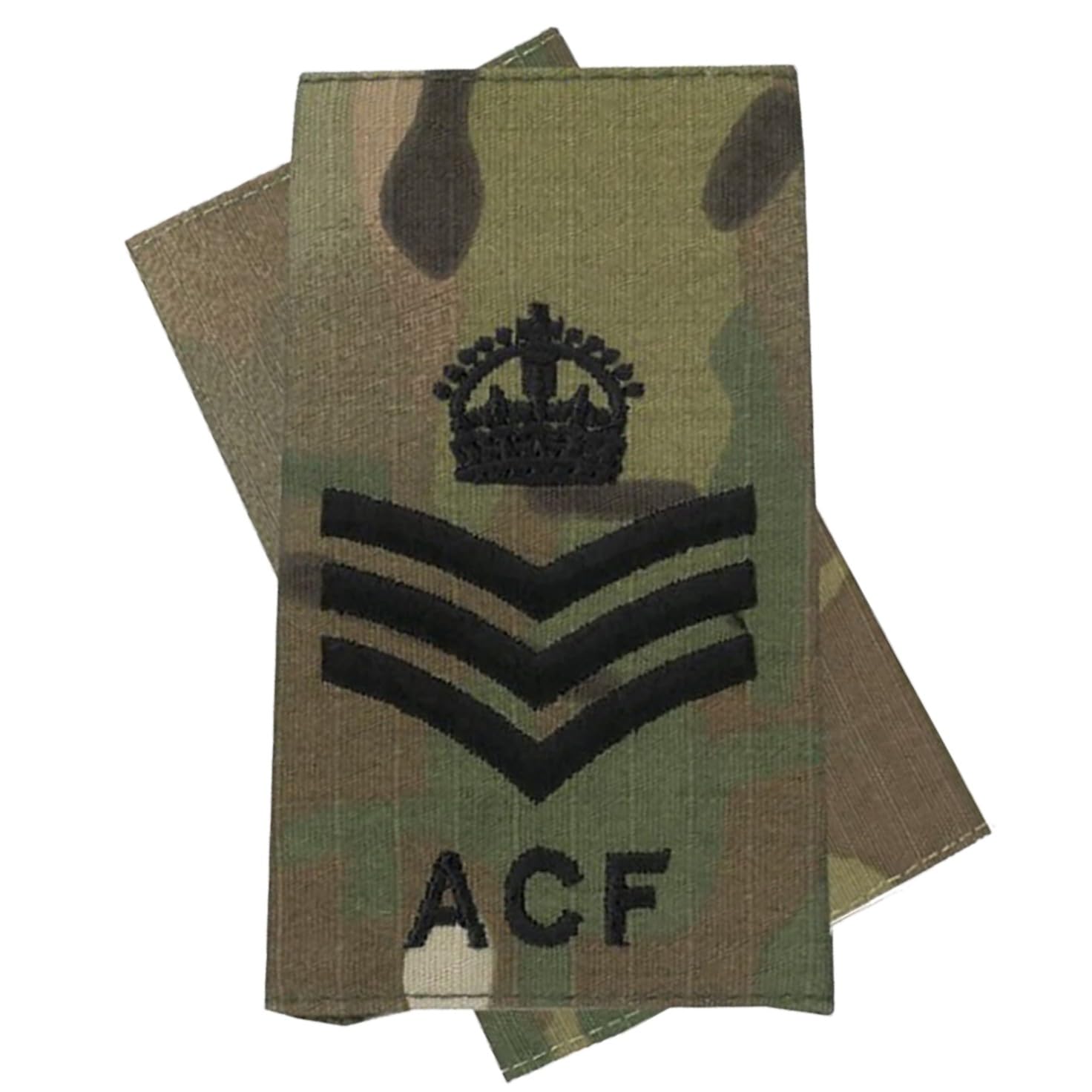 CL Distribution Pair of King's Crown C3R ACF Cadets Black on Multicam/MTP (Multi Terrain Pattern) Rank Slide - Staff/Colour Sergeant