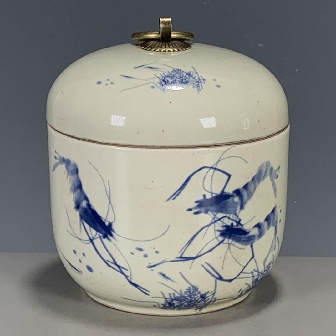 Bzgpmfud One Color Vase Desktop Ceramic Porcelain Qing Dynasty Guangxu Year Blue And White Shrimp Fun Tea Jar Lid Decoration