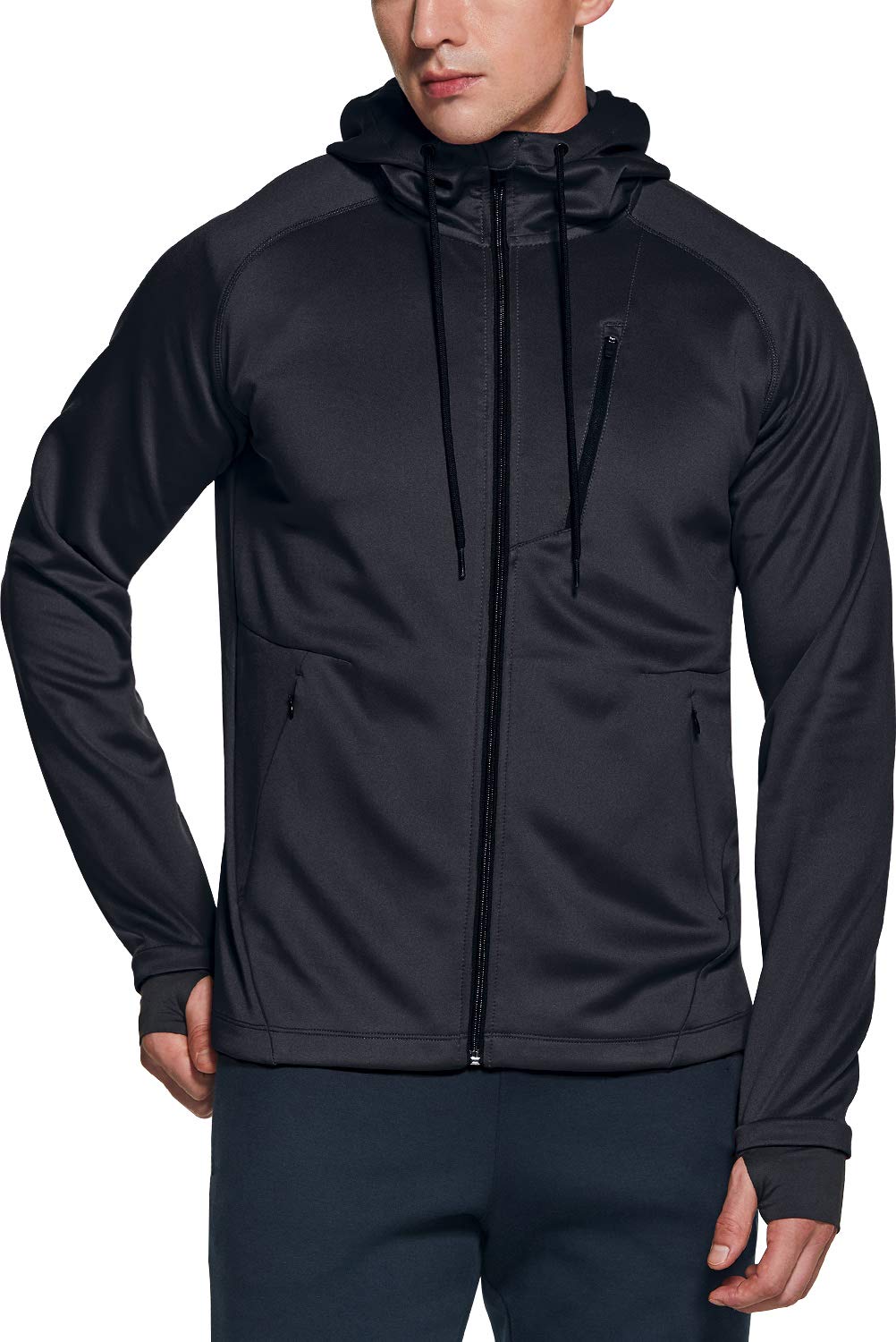 TSLA Men's Full Zip Up Hoodie Jacket, Long Sleeve Performance Training Hoodie, Lightweight Workout Running Track Jackets