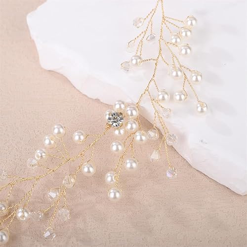 Miniatura 5 de Aimimier Diadema larga de cristal con perlas de imitación de vid para novia, dama de honor, fiesta de graduación, festival, joyería para el cabello