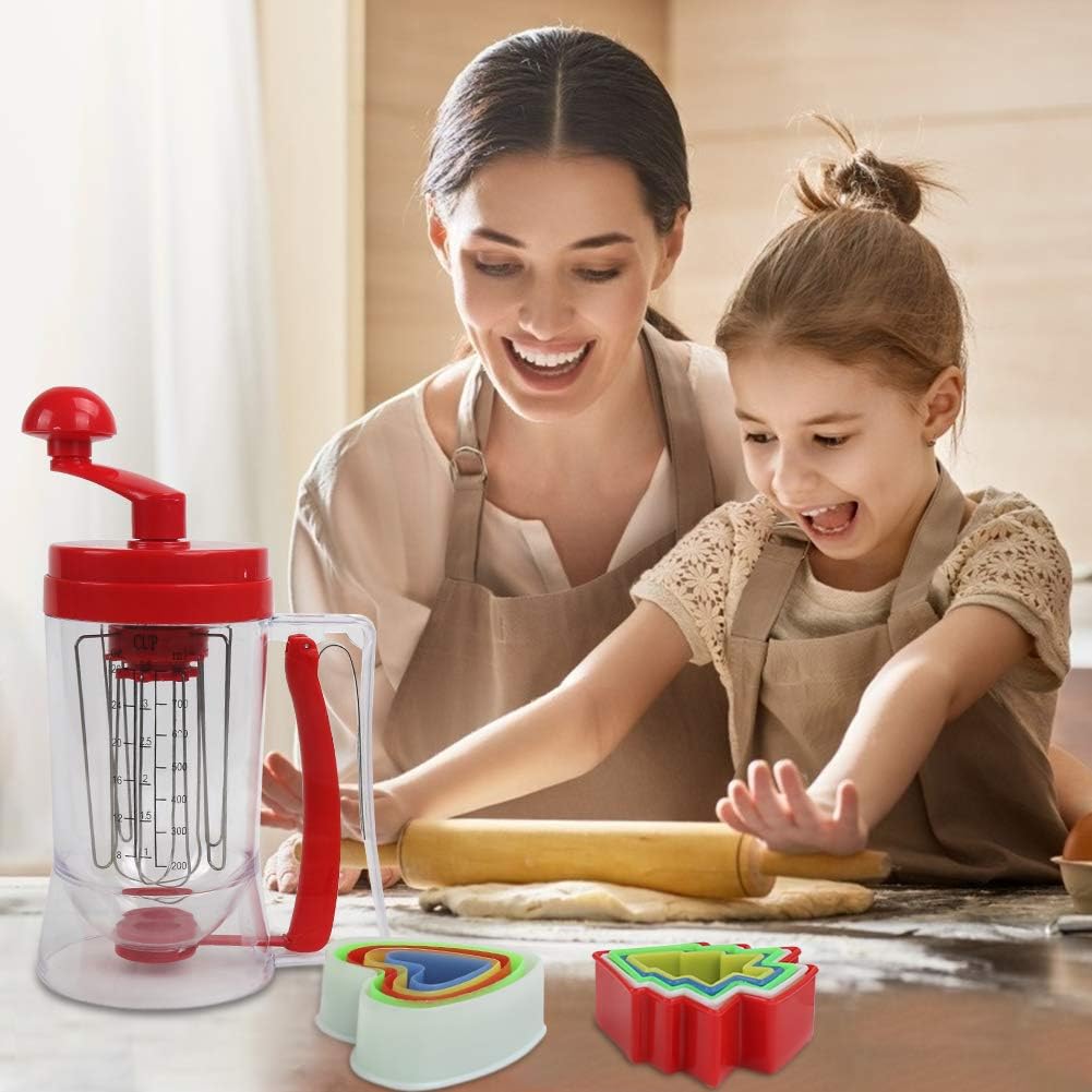 Batter Dispenser,3 In 1 Automatic Pancake＆Cupcake Batter Dispenser With Cake Mould，Bpa-Free Food-Grade For Pancake,Cupcakes, Waffles, Muffin Mix, Crepes, Cake Or Any Baked Goods (Red)