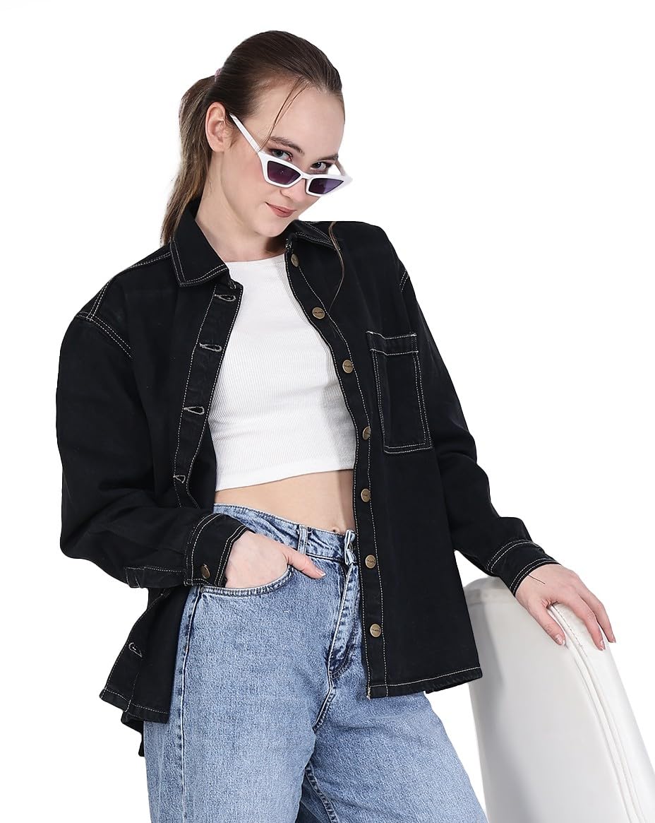 happening Plus Size Women Regular Fit Soft Denim Waist Length Jacket -Length 26.5 inches -Faded Black Color -Non Stretch Fabric- Bust Size (3XL) 46 to (6XL) 52 inches-picture-14