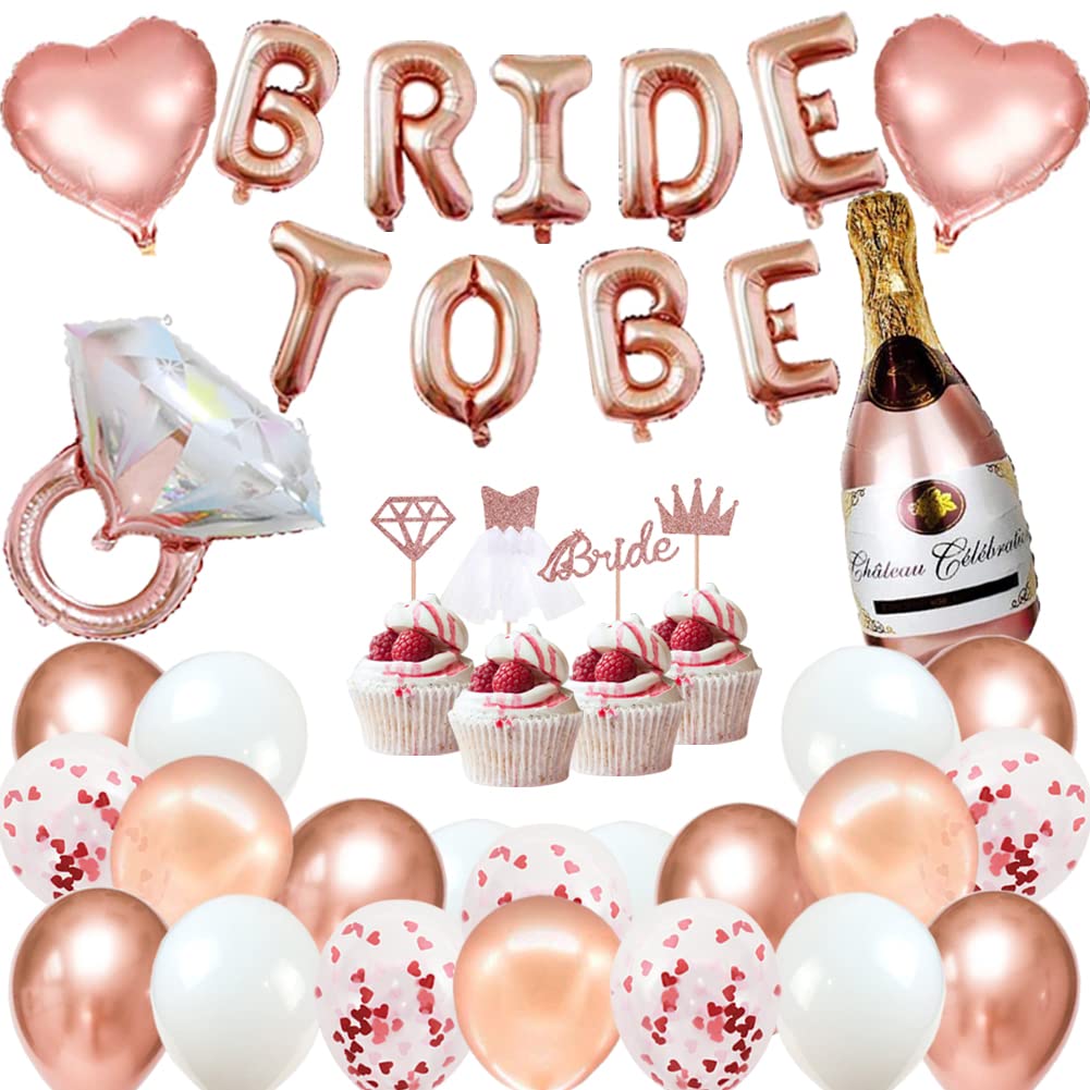Hen Party Decoration,Hen do Decorations Bride to Be Banner Confetti Latex Balloons Heart Shape Foil Balloons Bridal Shower Cupcake Toppers Hen Party Accessories for Bridal Shower Bachelorette Party