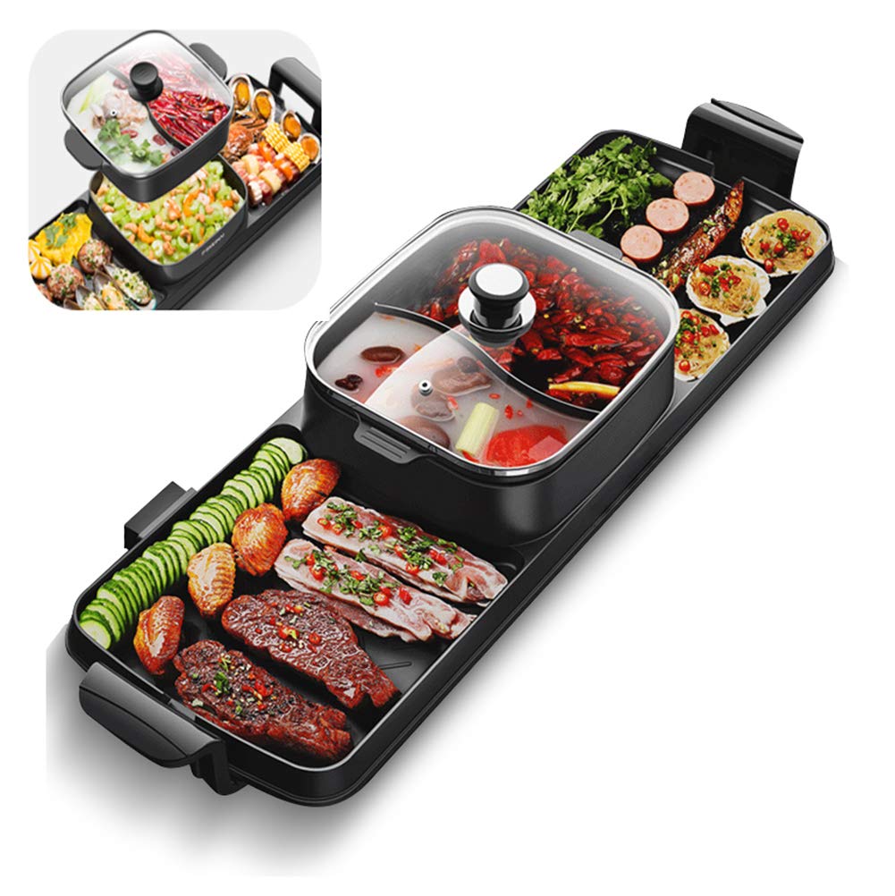 Sin Humo Coreano Barbacoa Parrilla Hot Pot 6-8 Persona Capacidad Interior eléctrico Shabu Shabu Tabla Partido Divisor no Palo fácil Limpiar portátil aleación de Aluminio
