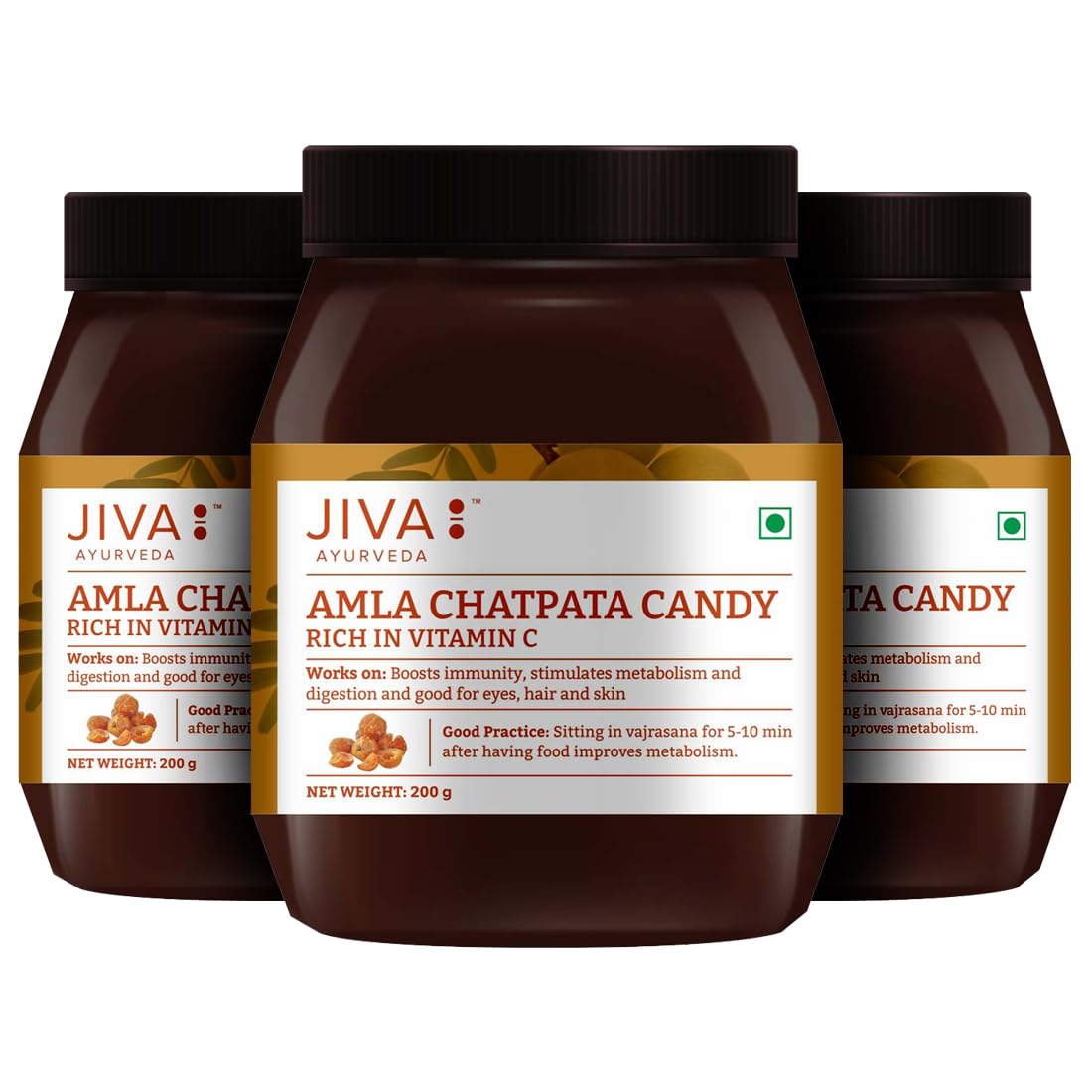 Jiva Amla Chatpata Candy | Rich In Dietary Fibres & Vitamin C, Boosts Immunity, Supports Healthy Digestion -200g (Pack Of 3)