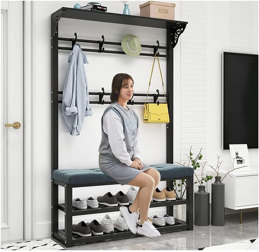 MSHGSKU Entryway Hall Tree with Cushioned Seat Coat Rack & Shoe Storage nizer Mudroom Shelves & Hooks for Entrance Hallway (Color: B Size: 100x30x172cm)