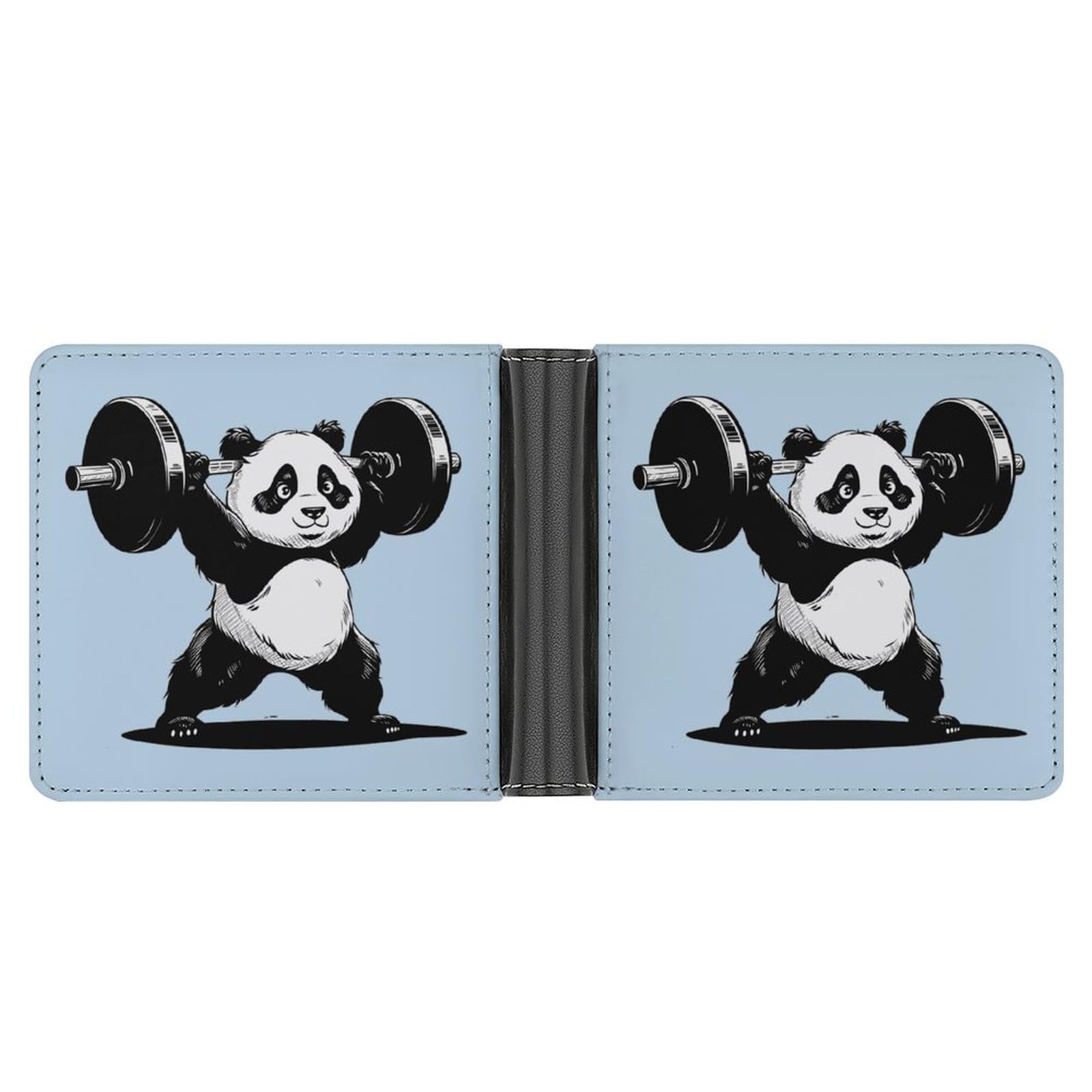 Panda Weightlifting Fitness Gym Bifold Wallet PU Leather Card Cash Holder Cute Purse for Men Women