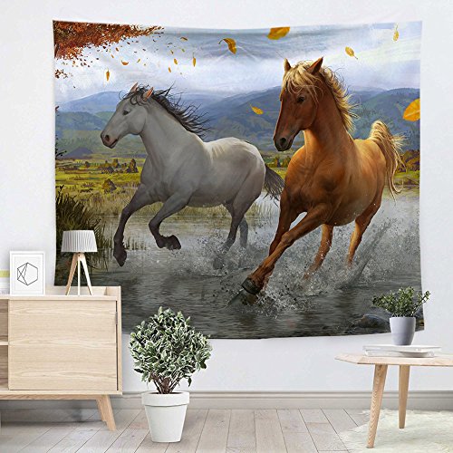 KABAKE Tapisserie murale cheval courant, cheval palomino avec longs cheveux blonds et queue d'animaux sauvages puissants à suspendre au mur pour chambre à...