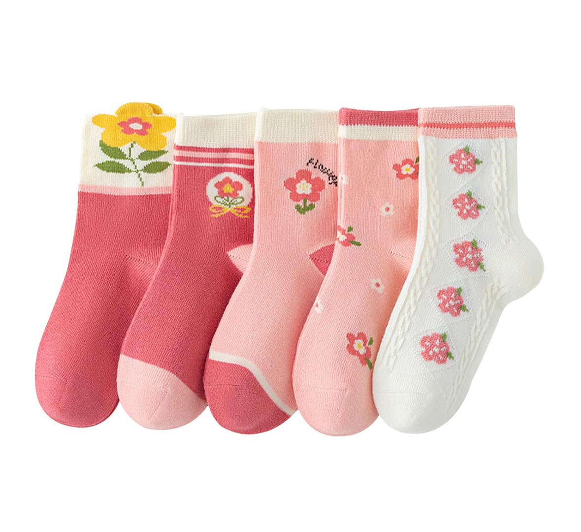 5 Pairs Baby Girl Boy Regular Socks, Toddlers Infant Cotton Warm Stretch Crew Socks With Flower Design, Suitable For Ages 0-2 Years Old Baby, Assorted-image-27