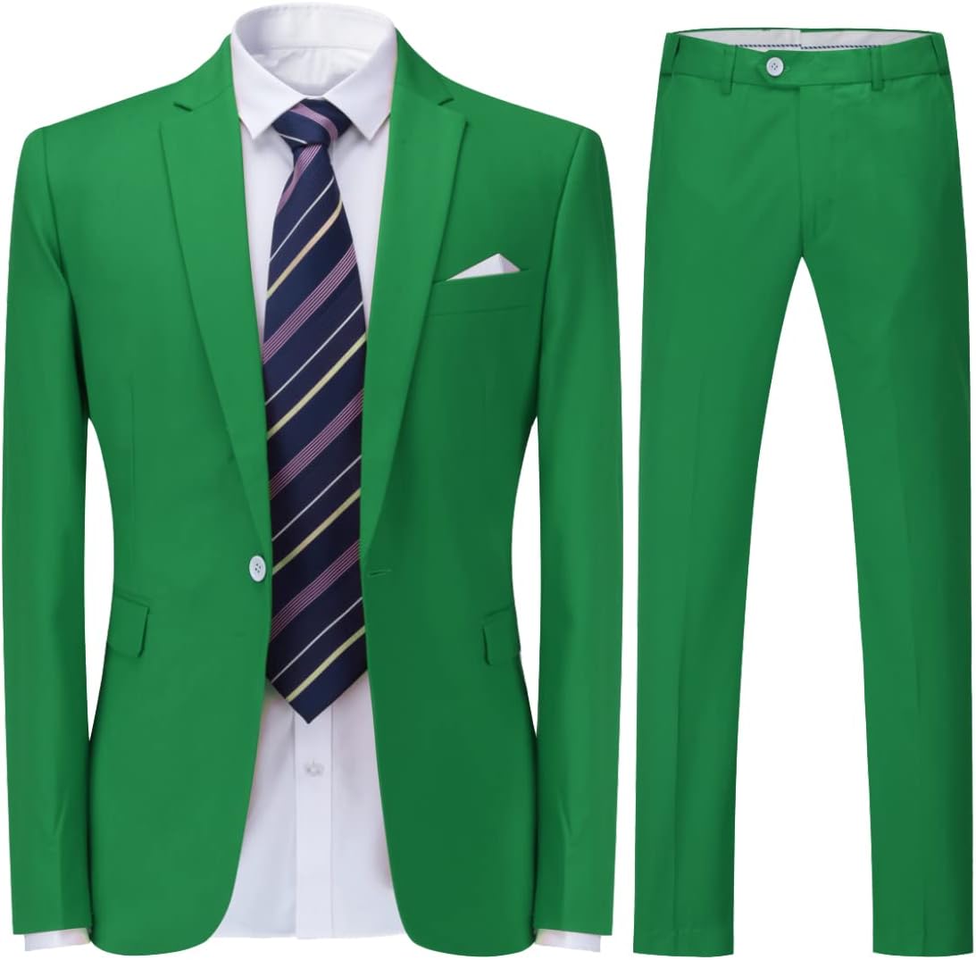Men's 2-Piece Suits Slim Fit 1 Button Dress Suit Jacket Blazer & Pants Set