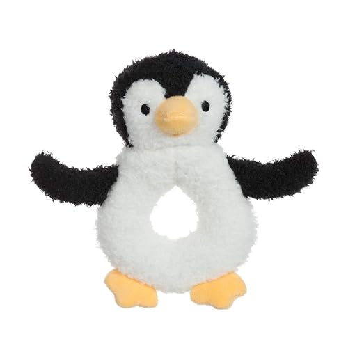 Albaricoque cordero bebé Lovey pingüino suave anillo sonajero juguete peluche animal de peluche para recién nacido suave agarre mano coctelera