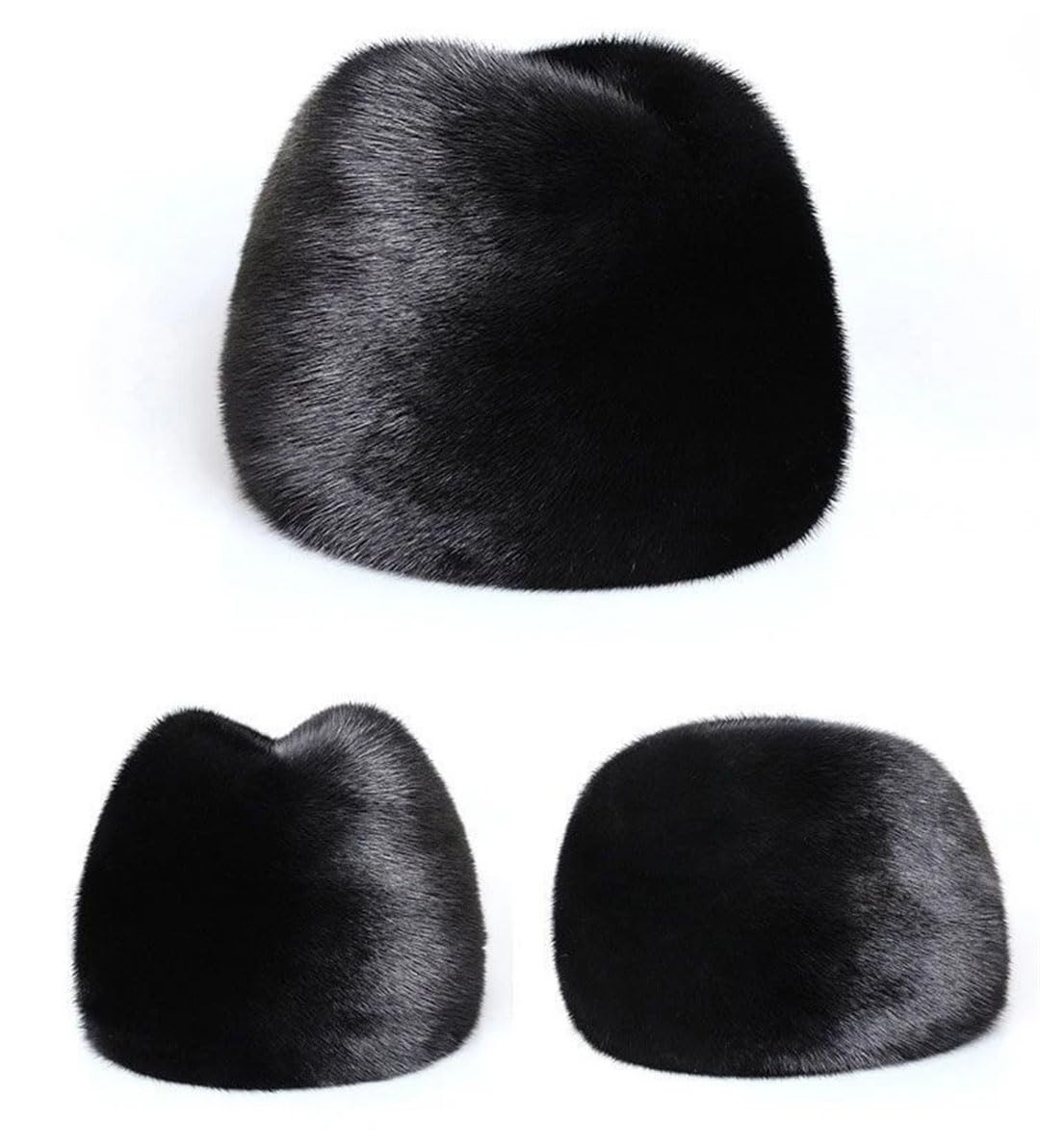 Sombrero de bombardero de piel de visón real para hombre y mujer, con cabeza de marten auténtica, cálido, Estilo 2 negro, 7 / 7 1/4