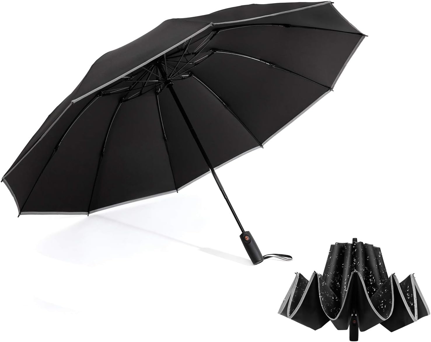 OMZER Windproof Travel Inverted Umbrella Automatic Open & Close, Portable Compact Folding Reverse Umbrellas with Anti UV Protection and Reflective Strips, Safer Practical for Men Women Family