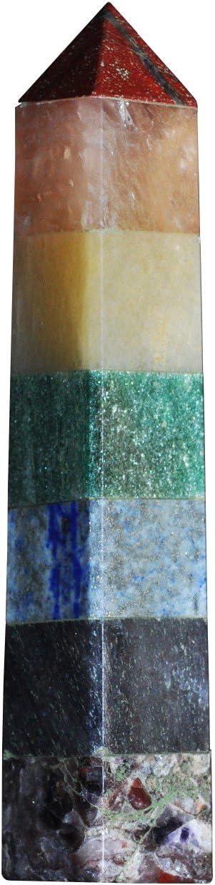 Mystic Serenity Chakra Gemstone Obelisk Tower Healing Wand - 4 Inches - Amethyst, Lapis, Aventurine, Jasper, Carnelian