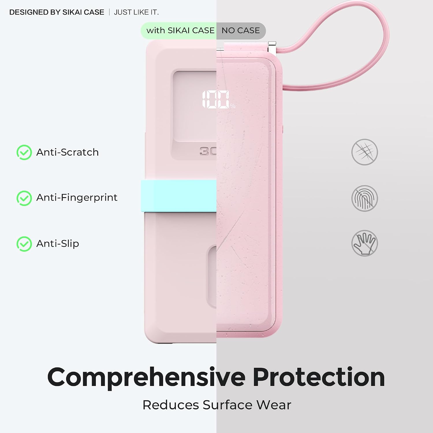 Silicone Case for Anker Nano 3-in-1 Portable Power Bank (10,000mAh 30W) A1637 Protective Cover with Precise Cutouts, Shockproof Scratch-Resistant Dust-Proof for Daily Use & Travel & Flight (Pink)