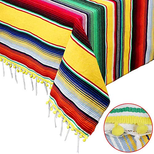 AerWo 84 X 59 Inch Mexican Serape Blanket Tablecloth, Upgraded Mexican Table Cover