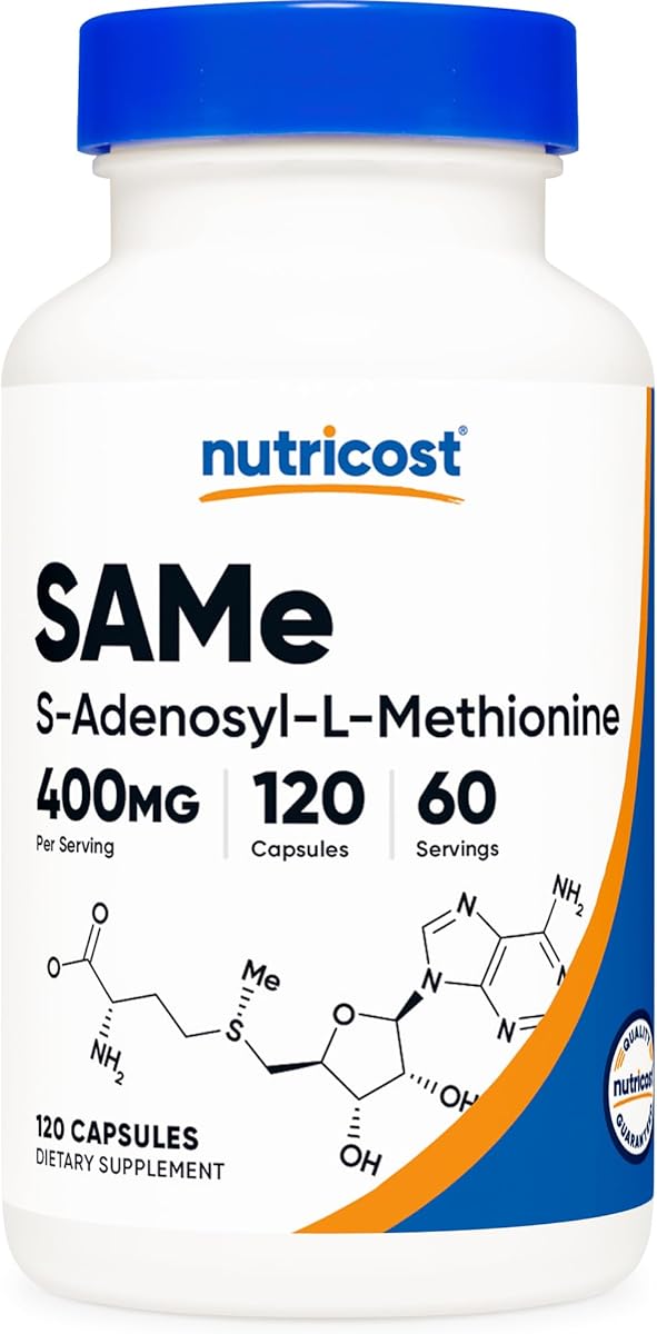 Nutricost SAM-e (S-Adenosyl-L-Methionine) 400mg Per Serving, 60 Servings, 200mg Per Capsule, 120 Capsules - Non-GMO, Gluten Free Same, Vegetarian
