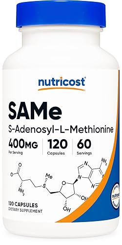 Nutricost SAM-e (S-Adenosyl-L-Methionine) 400mg Per Serving, 60 Servings, 200mg Per Capsule, 120 Capsules - Non-GMO, Gluten Free Same, Vegetarian