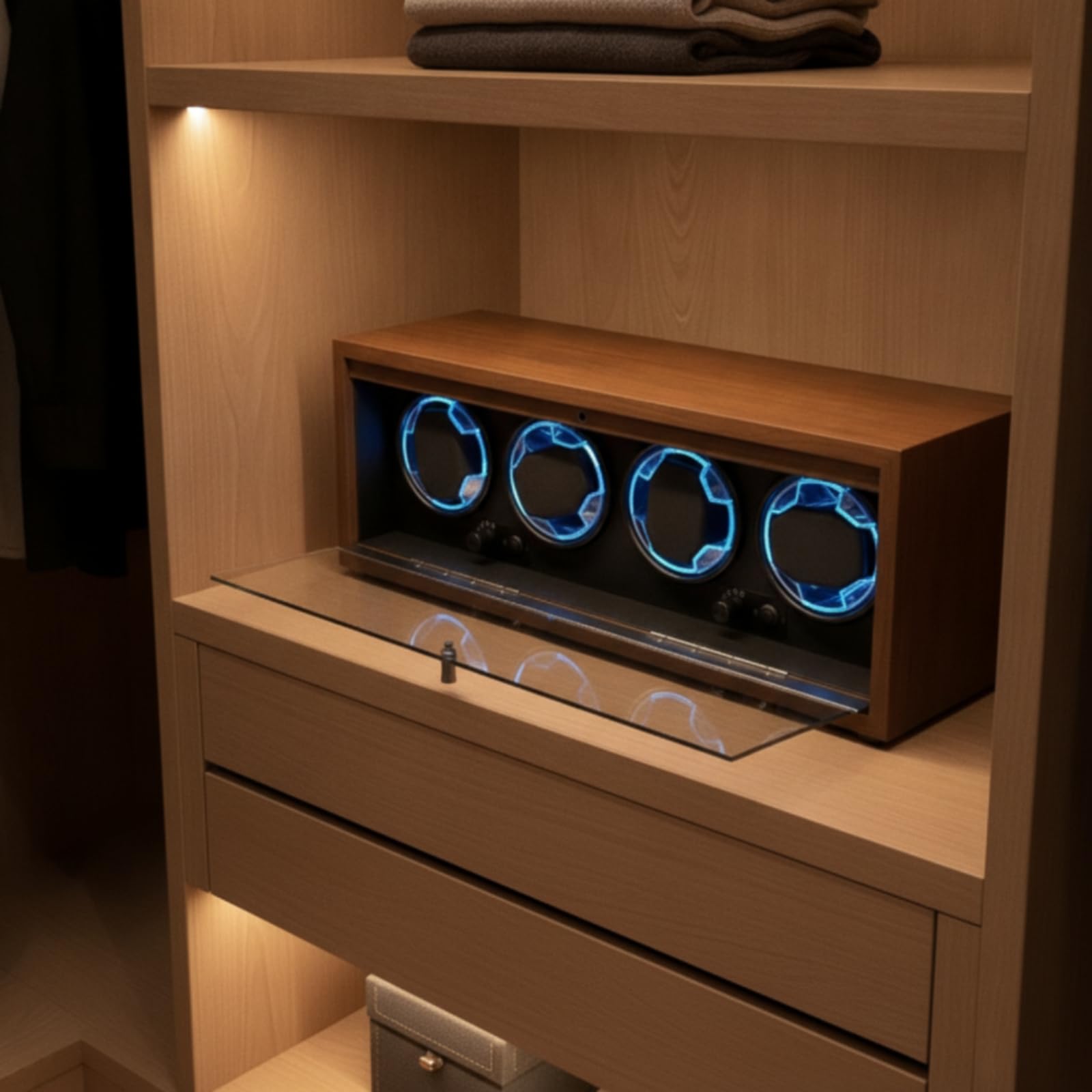 Coffret Remontoir avec Porte En Verre Silencieux Boîte Remontoir avec Fenêtre En Verre Acrylique Motorisé Boîtier pour Bureau
