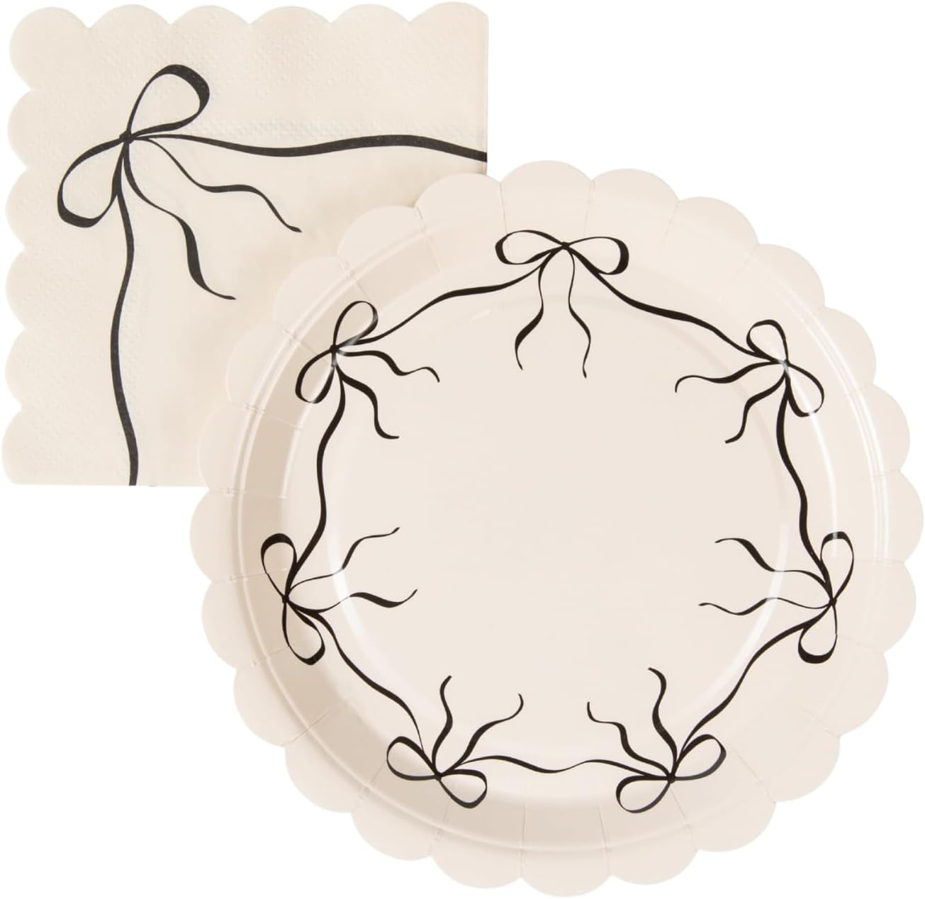 Black Coquette Bow Dessert Plates and Napkin Party Set | 48-Pack | For Black Bow Theme 30th Birthdays, Bridal Shower, and She's Tying the Knot Bachelorette | Premium Quality