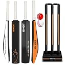 Bodyfit Shot Premium Cricket Bat for Men, Women & Children | Lightweight| Full Size| | Hard Plastic Bat| Premium Cricket Wicket Set l 3 Stumps+2 Bails+1 Stand Set, 2 Balls (Black-Orang) gallery image