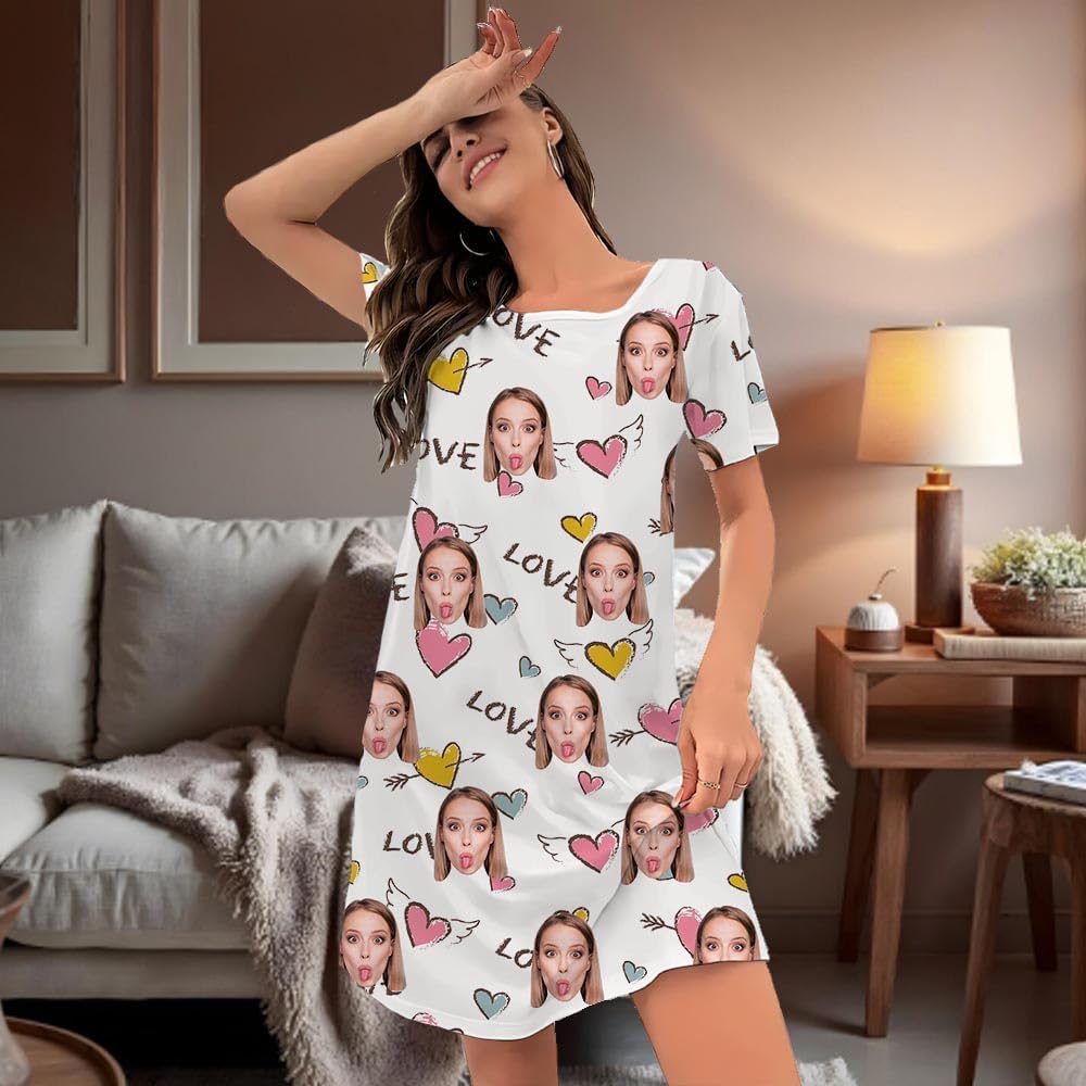 M YESCUSTOM Custom Funny Moo Moos Nightgown for Women Personalized Face Pajama Dress Loungewear Sleepwear Gown Sleepshirt - Image 3