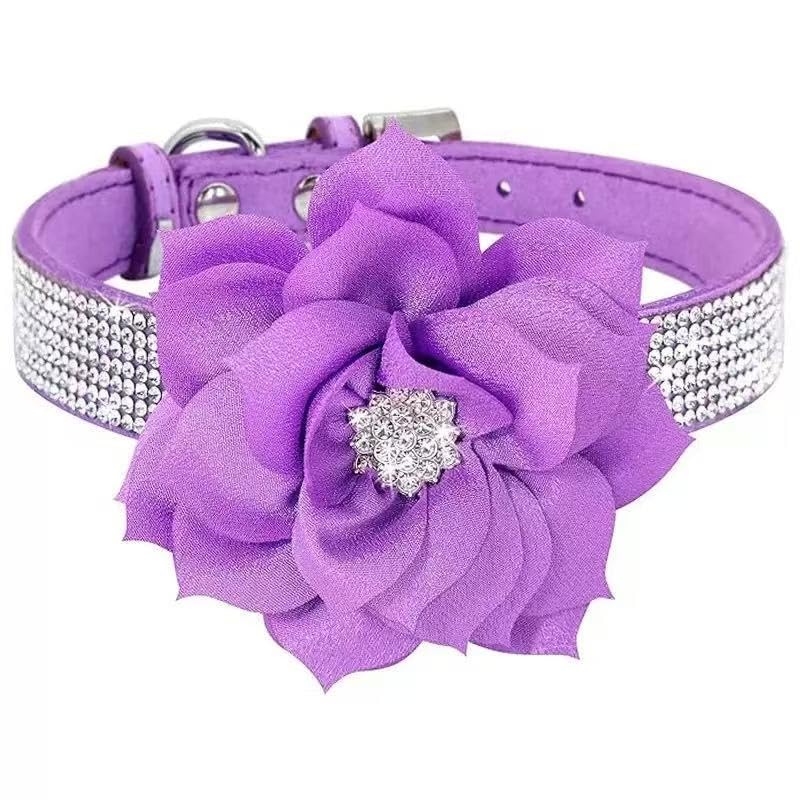 Collier pour chien anti-irritation en cuir suédé doux violet à strass