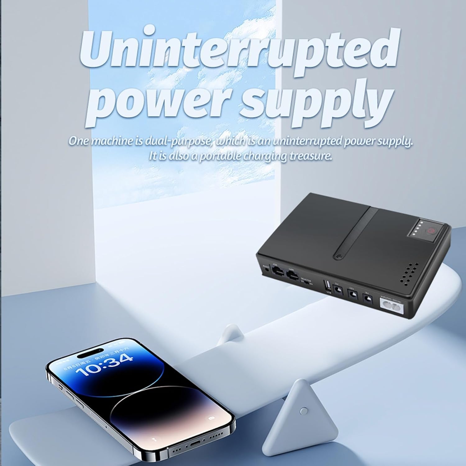 Mini UPS Battery Backup Uninterruptible Power Supply 15V 24V POE 5V 9V 12V USB 18W Output DC for Camera Router (US Plug)