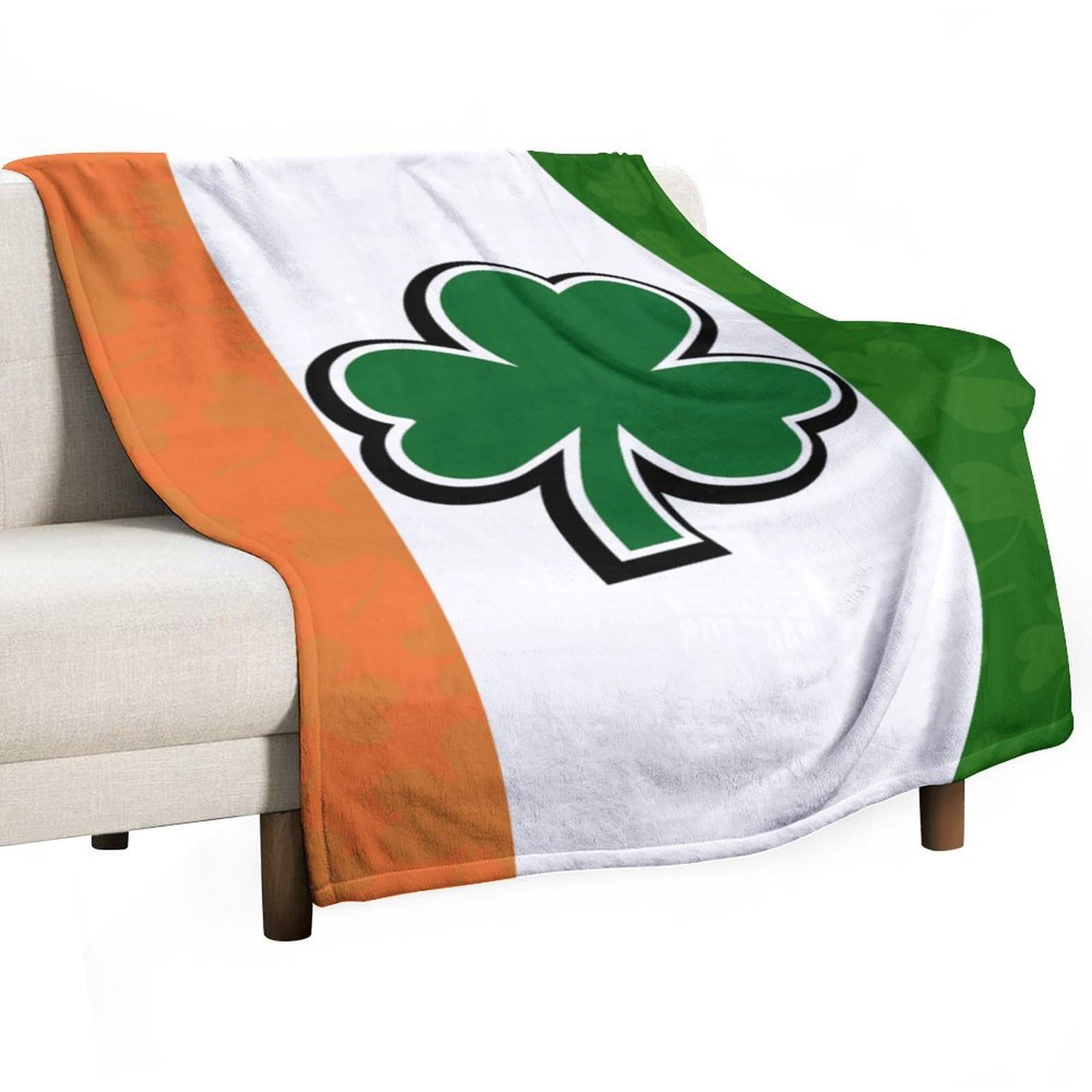 Cgsbngha Style Irish Flag With Shamrock Pattern Flannel Fleece Blanket Lightweight Soft Throw Blankets For Sofa Couch Bed Chair