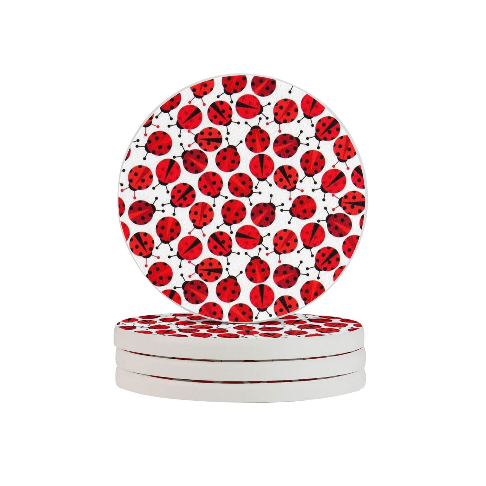 Red Ladybugs Four Pieces Coaster Heat-Resistant Reusable Saucers for Drinks Wine Glasses Plants Cups Mugs