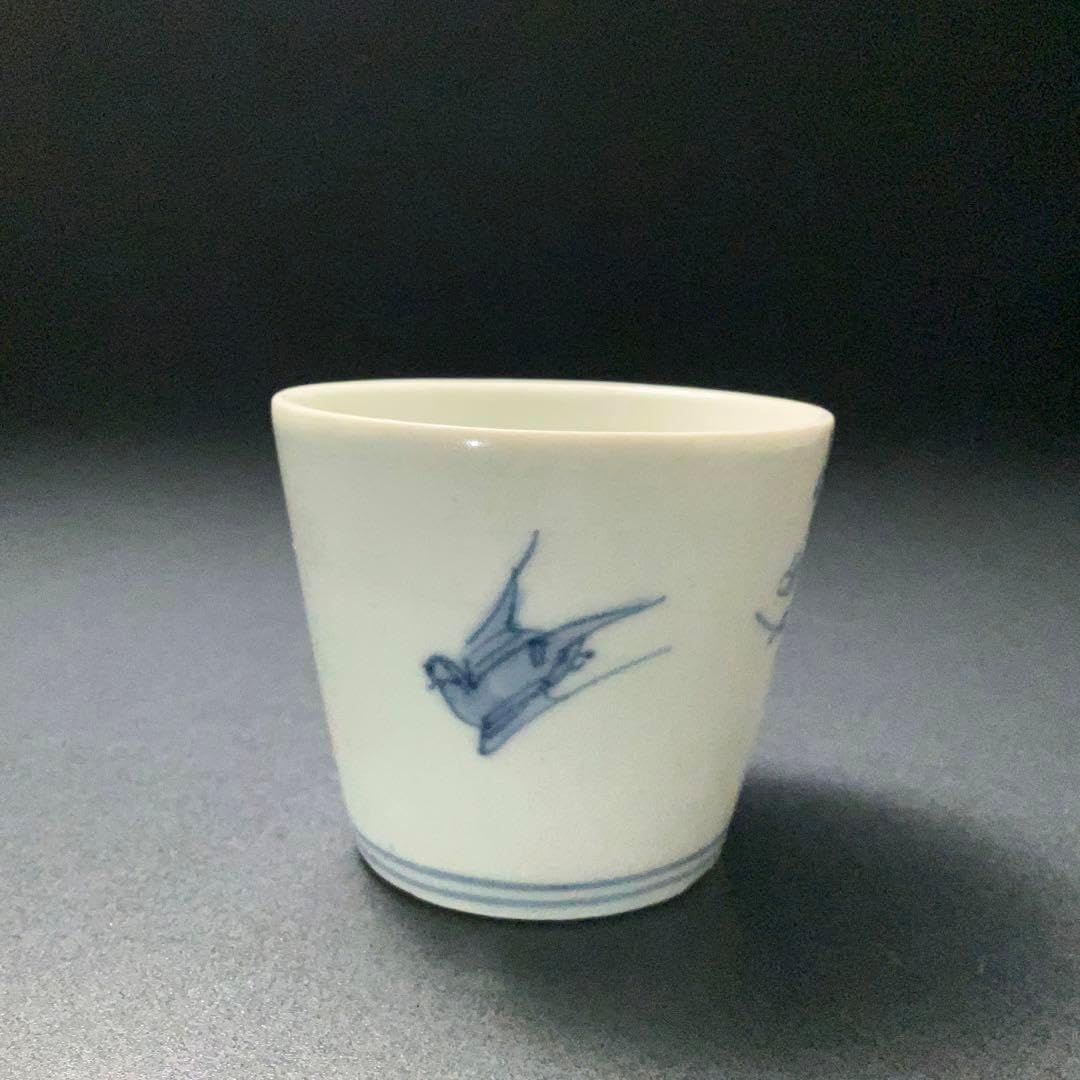 伊万里染付花鳥図姫猪口 梅に鶯 骨董 古伊万里 豆猪口 6R1245wダS