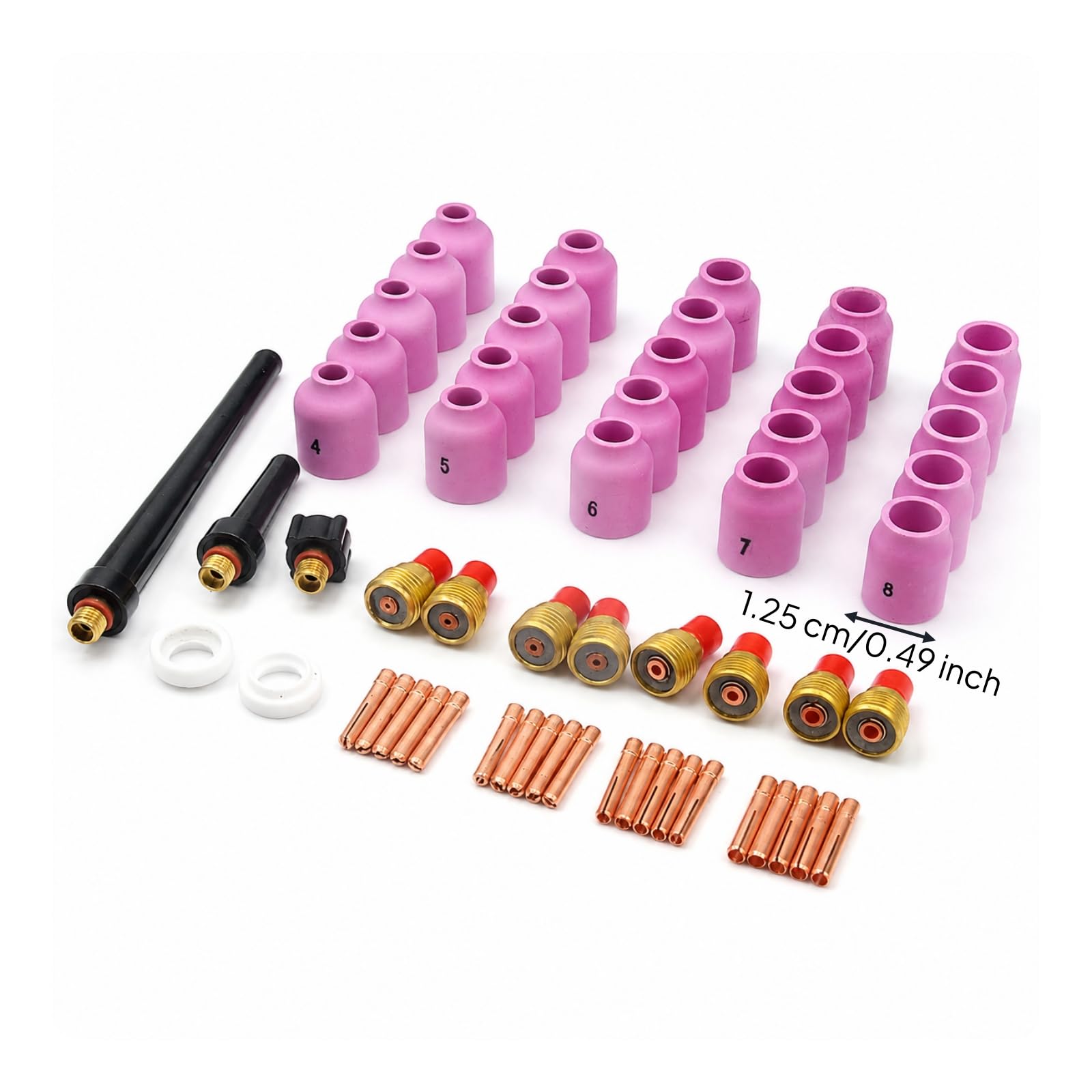 Kit Consumabili Tig Set 58 Pezzi Parti Ricambio Ugelli Lenti Gas Pinze Componenti in Ceramica Rame Plastica Compatibile con WP9 WP25 Adatto per Riparazioni Officine Laboratorio