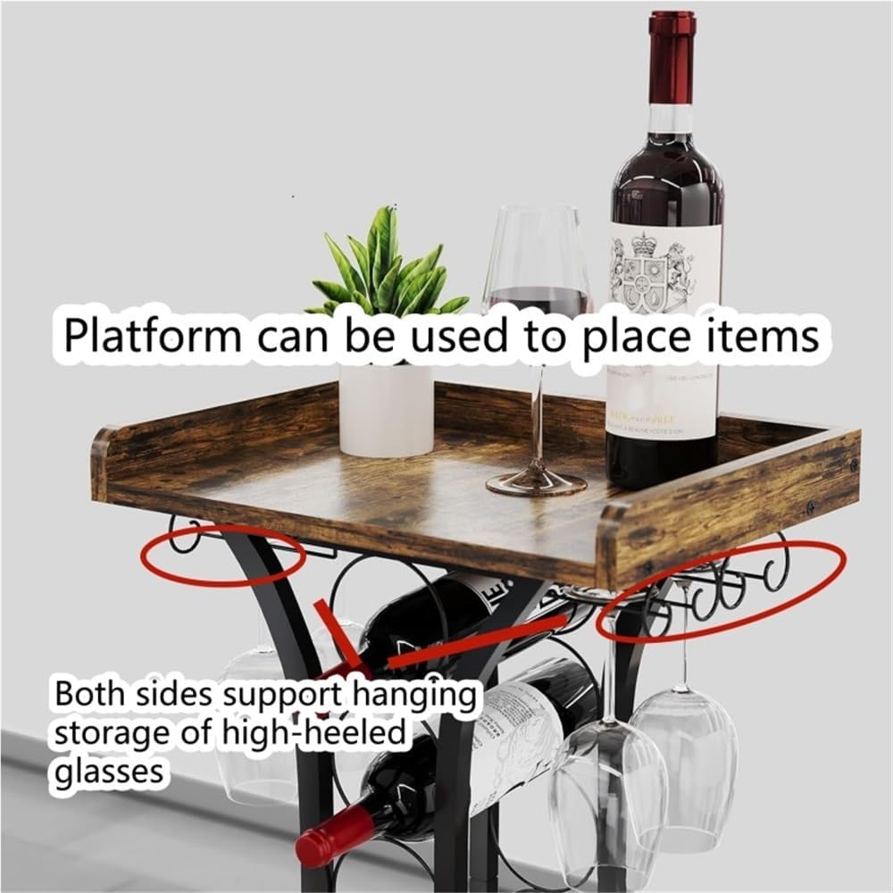 Freestanding Wine Rack with Wine Glass Holder, Small Wine Cabinet, Metal Floor Wine Storage Shelf for Home, Bar, Modern Small Wine RackRestaurant or Pub