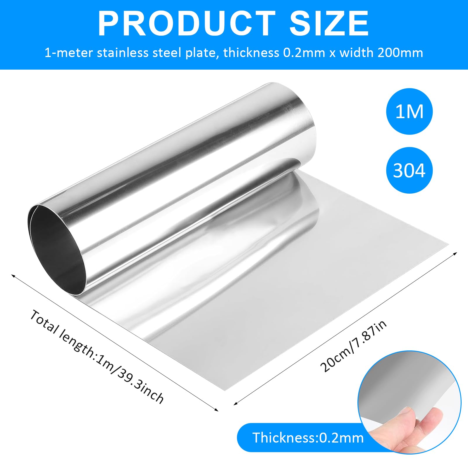 Blacha ze stali nierdzewnej 304, cienka blacha 0,1 x 200 x 1000 mm – płyta ze stali nierdzewnej do naprawy, ochrony powierzchni, rur działek, blacha do maszyn przemysłowych (0,2, 11, mm)