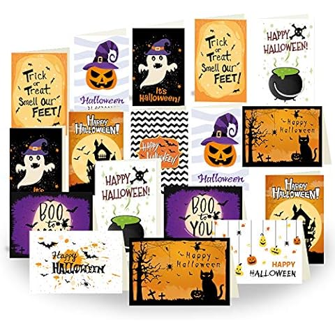 Tarjetas de felicitación de Halloween Astaron, 20 unidades con sobres y pegatinas Cover