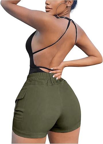 Miniatura 2 de WDIRARA Pantalones cortos cargo de cintura alta con botones y bolsillos para mujer