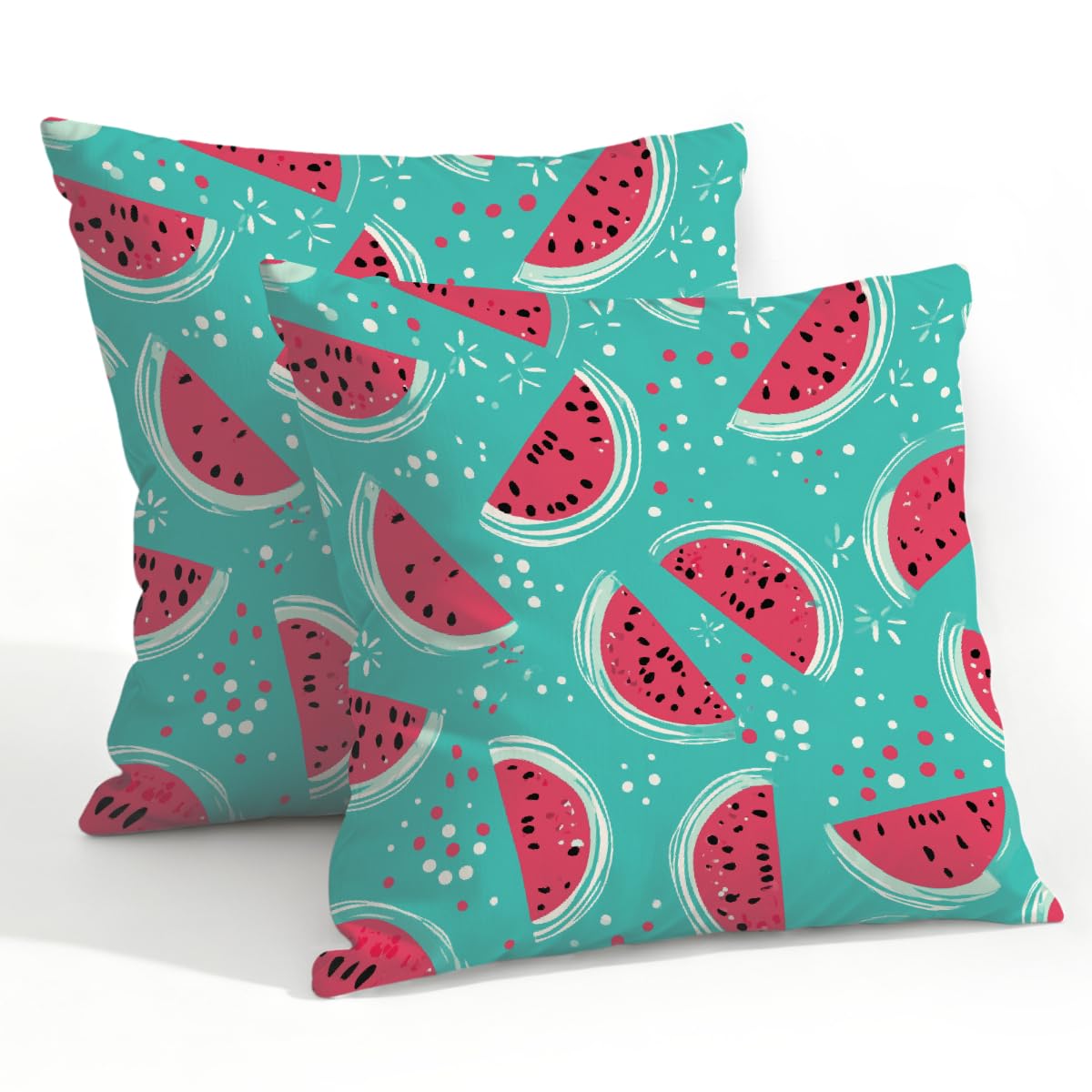 Outdoor Pillow Covers Waterproof Pillowcases 22x22in Set of 2 Watermelon Fruit On Turquoise Decorative Throw Cushion Case for Couch Sofa Garden Patio Furniture