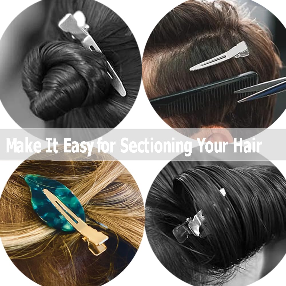 80 pinzas de pelo de metal con pico de pato para peinar, pinzas de pelo plateadas para mujeres de pelo largo, pinzas de cocodrilo de metal para rodillo de pelo, salón, lazos DIY con estuche