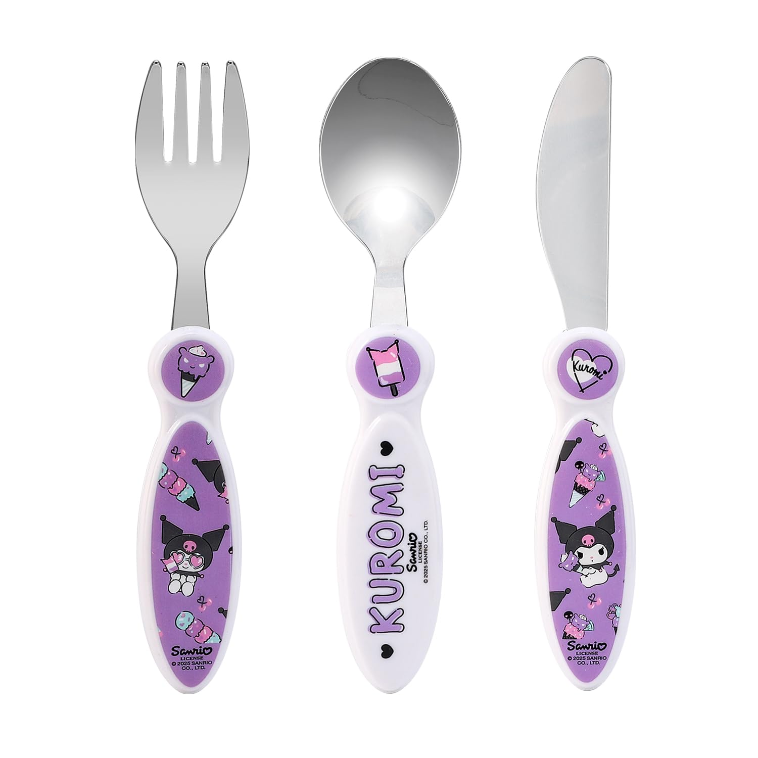 Kids Cutlery Set – 3PCS Childrens Toddler Dinnerware Set Gift for Boys & Girls, Includes Knife, Fork & Spoon, Travel Cutlery Set for Kids (Kuromi)