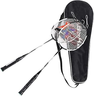 Raquete de badminton de fibra de carbono, raquete de badminton para 2 jogadores, raquete de corda de nylon com bolsa de transporte para treinamento de ajuste de adultos