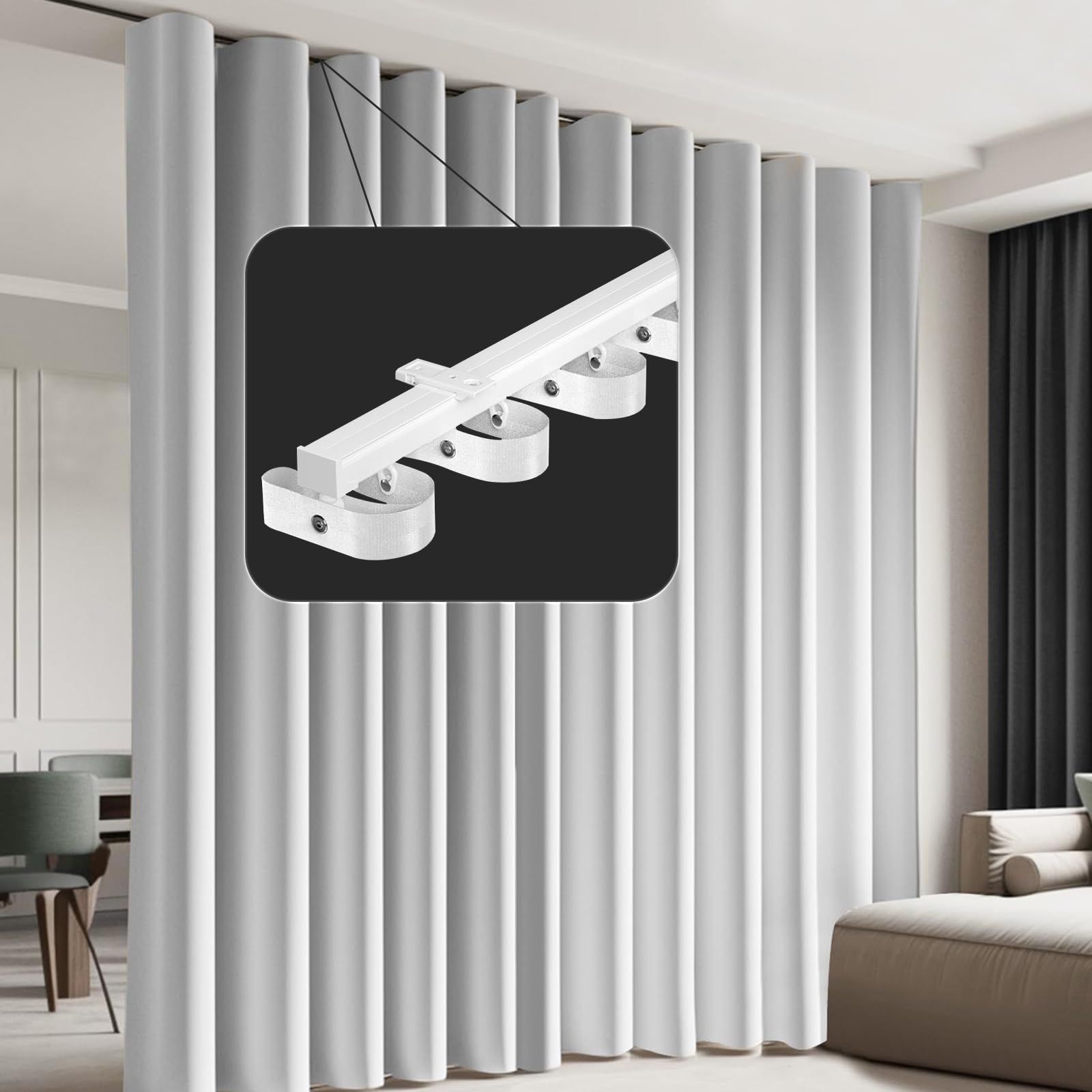 Aluminiowy namiot sufitowy, nowoczesny karnisz falowy, z przesuwanymi drążkami do wnętrz, 1-läufig, gładki i bez przeszkód, do Büro, Wohnzimmer (biały, 1,6 m (5 stóp))