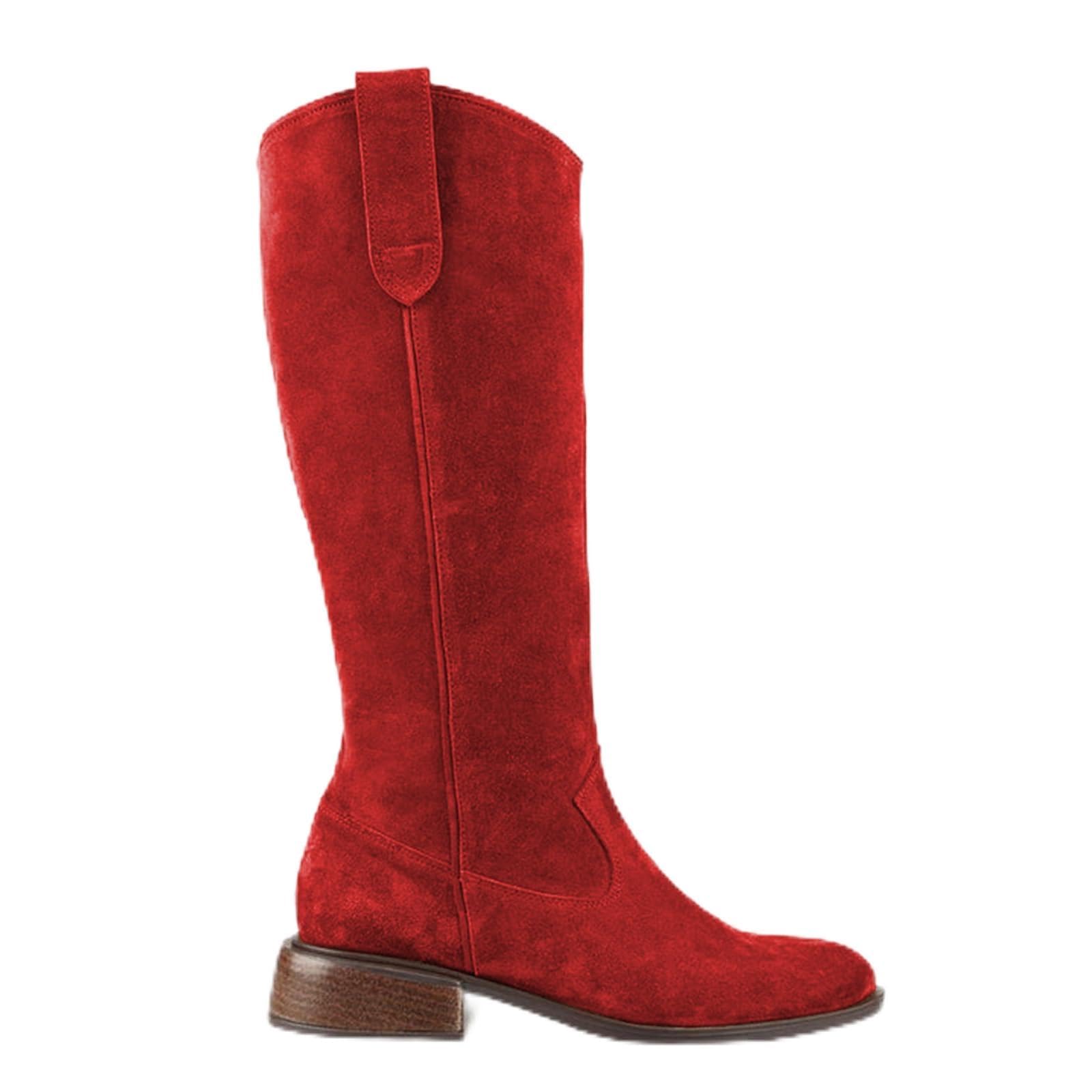 Womens Fashion Suede Cowboy Boots Round Toe Chunky Low Heel Knee High boots