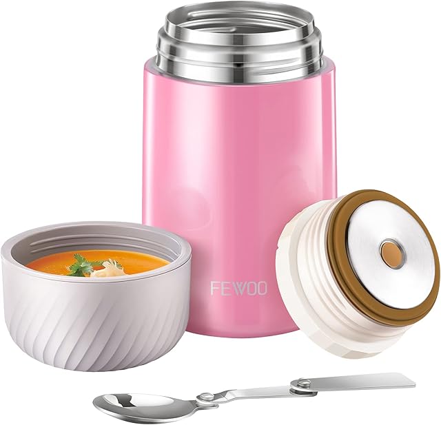 Soup Flask, 800ml Vacuum Insulated Food Jar for Hot Cold Food, Leak Proof Soup Containers for Kids and Adults (Pink)