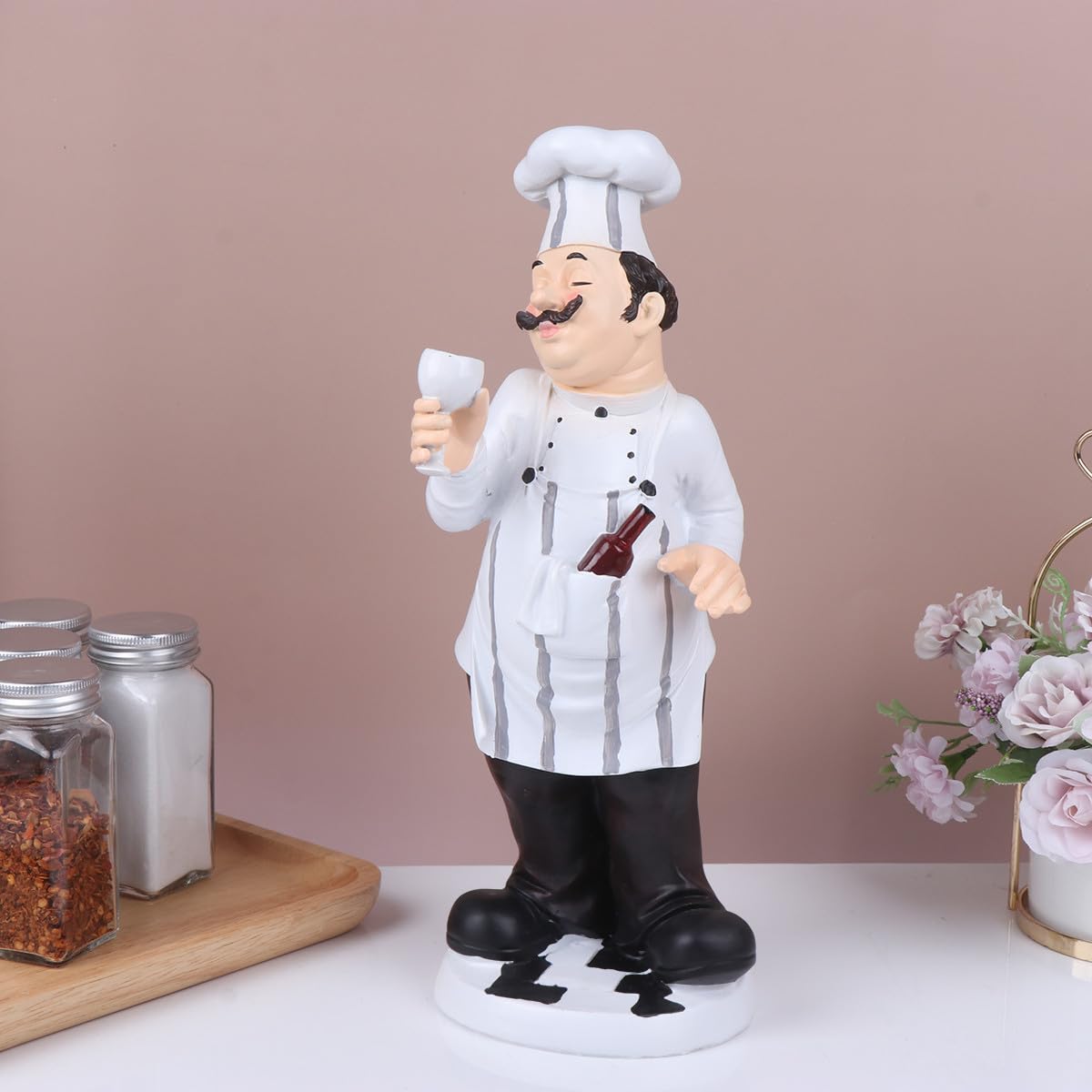 HOMSFOU Statuetta da Chef in Resina Decorativa per Cucina e Casa, Ornamento da Chef Stabile per Tavolo Bar e Ristorante, Scultura in Stile Europeo per Panetterie e Bistrot