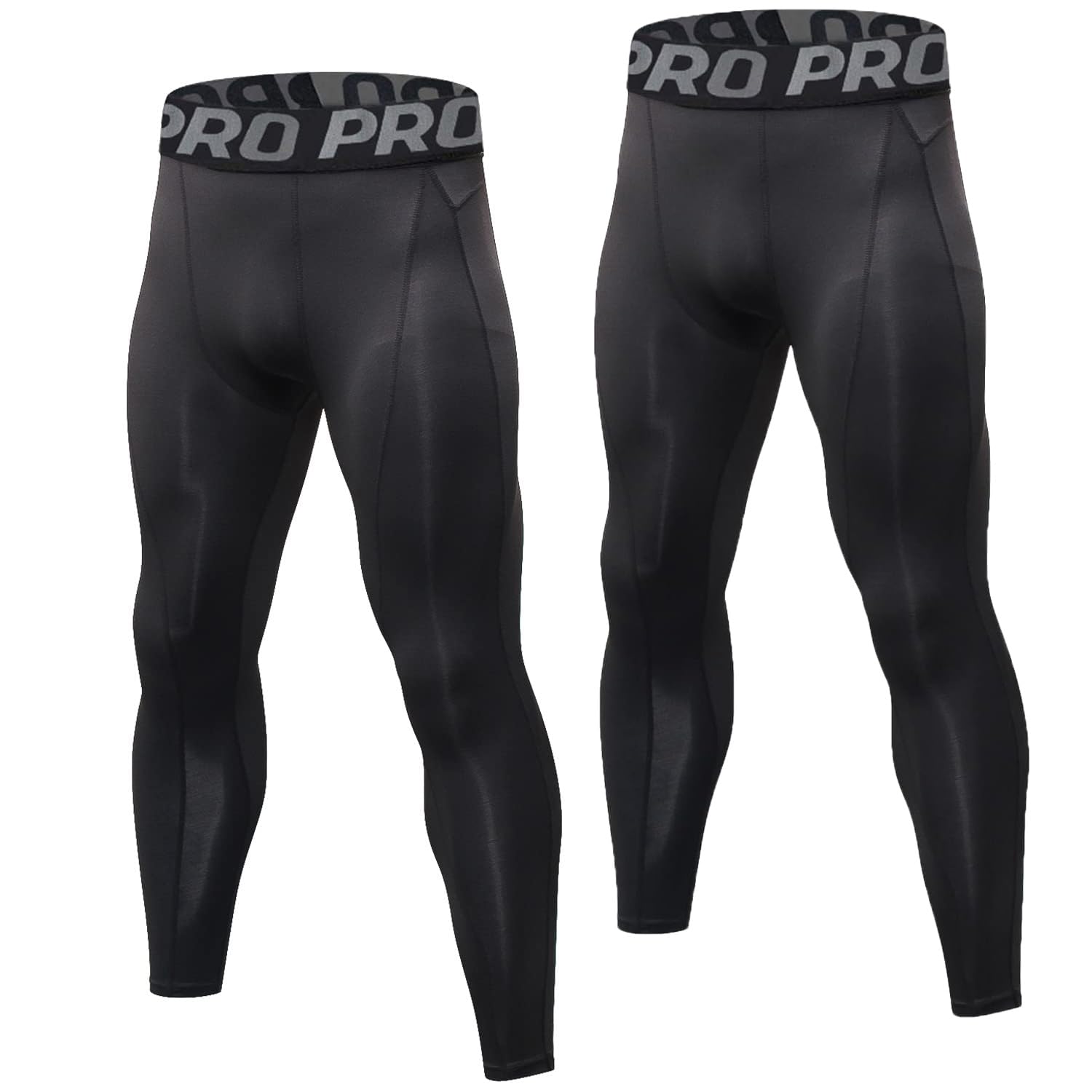 Lot de 2 leggings de compression pour homme - Couche de base fraîche et sèche - Pour entraînement athlétique, cyclisme, gym, Lot de 2 lignes noires, Taille XL