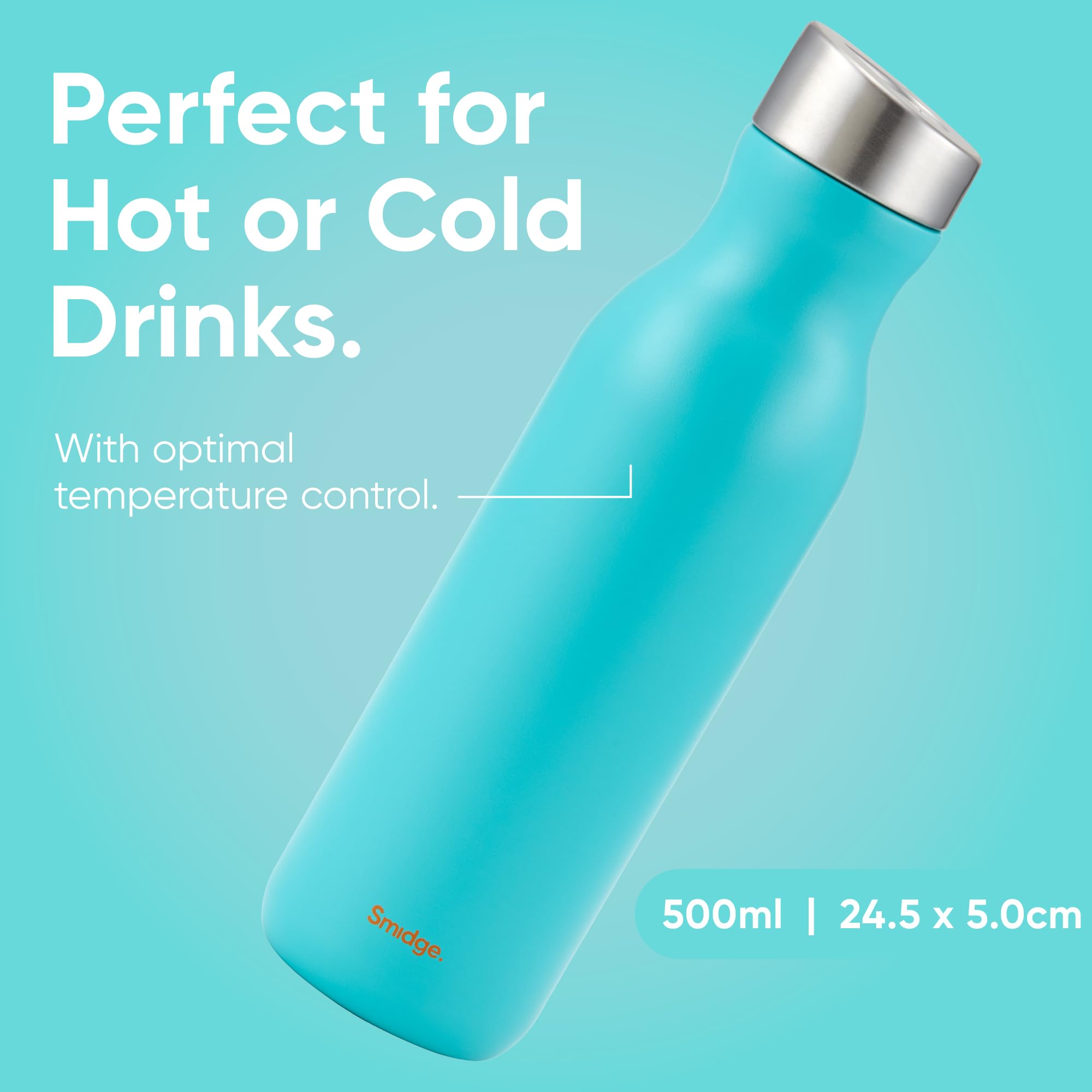 Smidge 500ml Stainless Steel Water Bottle, BPA-Free Insulated Water Bottle - Image 3