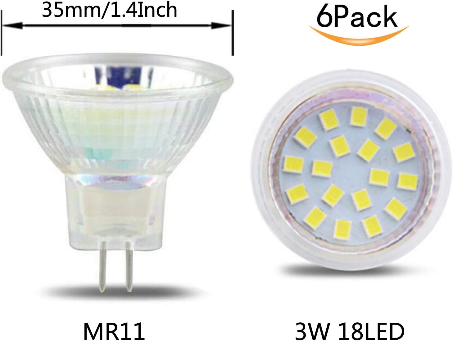 3W MR11 GU4 LED Bulbs(6 Pack)- LED Flood Light Bulb SMD2835 18LEDs 12V AC/DC 25-30W Halogen Bulbs Equivalent 6000K Cool White LED Spot Light Bulb for Home Landscape Track Lighting,Pack of 6